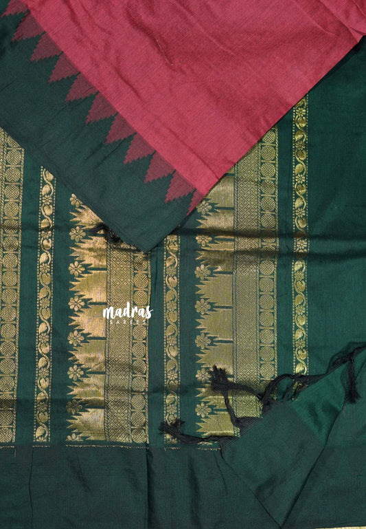 Rosewood Pink - Vintage Gadwal silk cotton with Temple Border