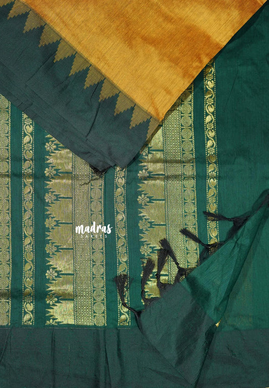 Mustard Yellow - Vintage Gadwal silk cotton with Temple Border