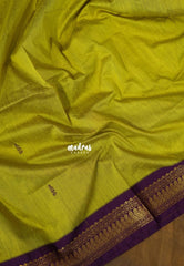 Soft Lime green with purple-D2 - Vintage Gadwal silk cotton with contrast pallu - Best for Wedding Functions