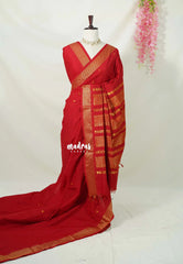 Spicy Red - Vintage Gadwal Semi Silk Muhurtham Getti Border with Buttas - Perfect for Small Functions