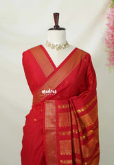 Spicy Red - Vintage Gadwal Semi Silk Muhurtham Getti Border with Buttas - Perfect for Small Functions
