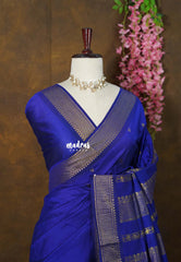 MS Amma Blue - Vintage Gadwal Semi Silk Cotton Muhurtham Getti Border with Buttas - Perfect for Small Functions