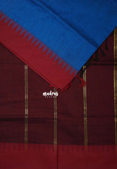 Cobalt Blue with Maroon - Vintage Gadwal Silk Cotton with Temple Border - Best for Small Functions
