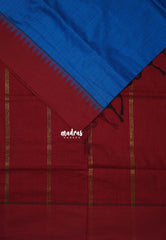 Cobalt Blue with Dark Red - Vintage Gadwal Silk Cotton with Temple Border - Best for Small Functions