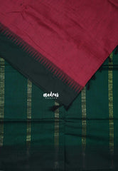 Rosewood Maroon with Green - Vintage Gadwal Silk Cotton with Temple Border - Best for Small Functions