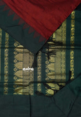Maroon with Green - Vintage Gadwal silk cotton with Temple Border