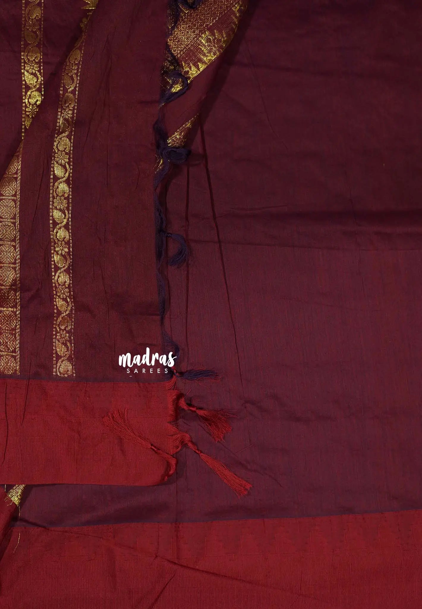 Violet Blue with Maroon - Vintage Gadwal silk cotton with Temple Border