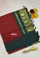 Maroon with Green - Vintage Gadwal silk cotton with Temple Border