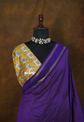 Royal Violet - Vintage gadwal silk cotton plain body multi chain boder with pichwai blouse combo