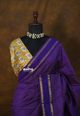 Royal Violet - Vintage gadwal silk cotton plain body multi chain boder with pichwai blouse combo