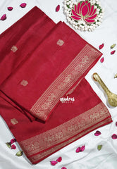 Reddish Maroon - Durga - Banarasi Premium Viscose Silk with Yaanai, Mayil Border and Mayil Buttas - Best for Pooja Functions | Diwali Festive