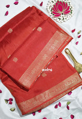 Rust Orange - Durga - Banarasi Premium Viscose Silk with Yaanai, Mayil Border and Mayil Buttas - Best for Pooja Functions | Diwali Festive