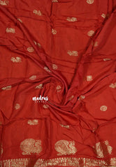 Dark Red - Viscous Georgette with Zari peacock Border with Buttas