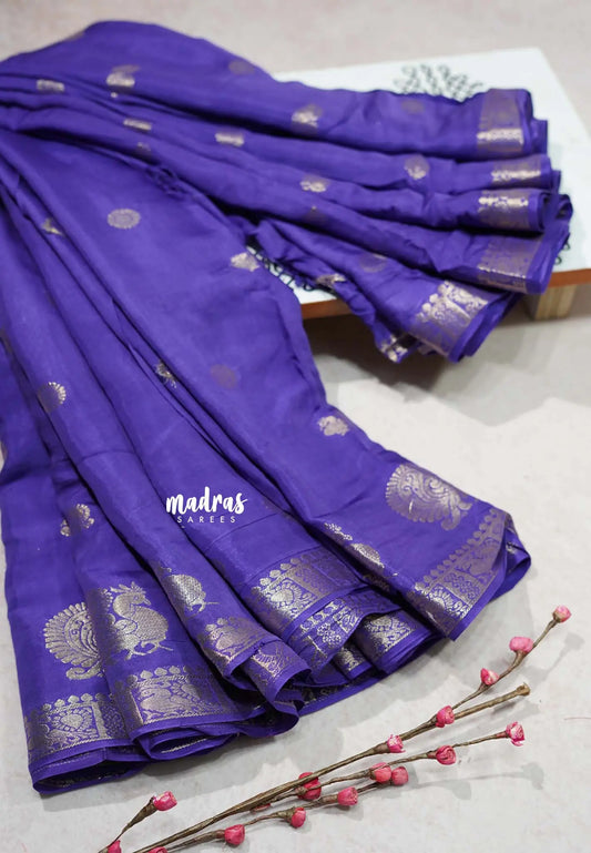 Lavender Purple - Viscous Georgette with Zari peacock Border with Buttas
