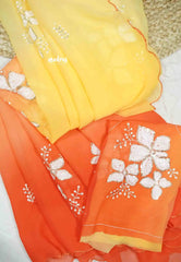 Soundarya inspired - Viscous Georgette Gradient sequence embroidery saree - Orange yellow shade