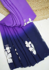 Soundarya inspired - Viscous Georgette Gradient sequence embroidery saree - Purple blue shade