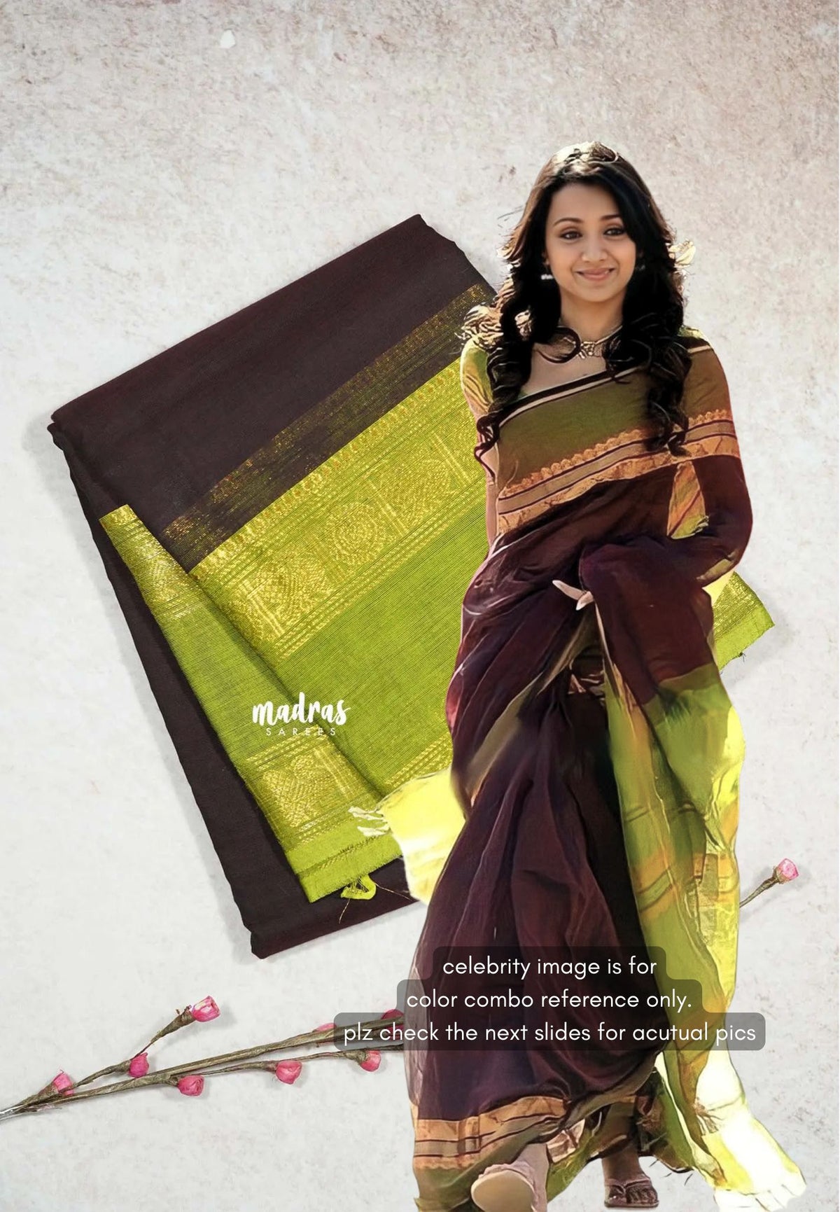 Wine Brown - Karthigai silk cotton plain saree with Rettapetta Border - VTV Trisha inspired