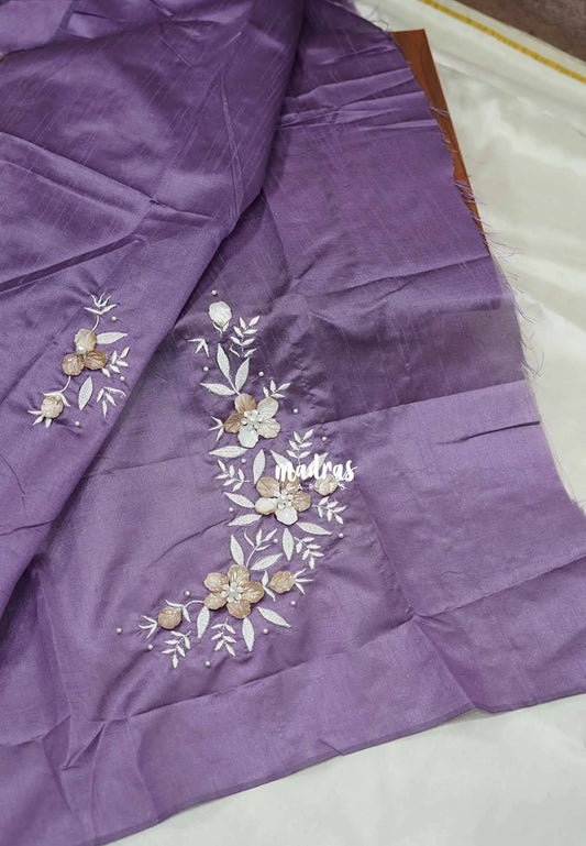 Lavender - Semi Tussar Silk Saree with Shell Embroidered Blouse