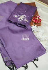 Lavender - Semi Tussar Silk Saree with Shell Embroidered Blouse