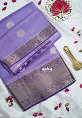 Lavender Purple - Durga - Banarasi Premium Viscose Silk with Micro Zari Checks and Temple Sculpture Rich Border - Best for Pooja Functions | Diwali Festive