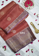 Brich Brown - Durga - Banarasi Premium Viscose Silk with Micro Zari Checks and Temple Sculpture Rich Border - Best for Pooja Functions | Diwali Festive