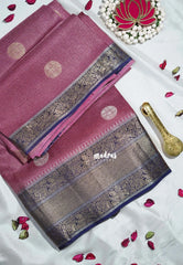 Dark Onion Pink - Durga - Banarasi Premium Viscose Silk with Micro Zari Checks and Temple Sculpture Rich Border - Best for Pooja Functions | Diwali Festive
