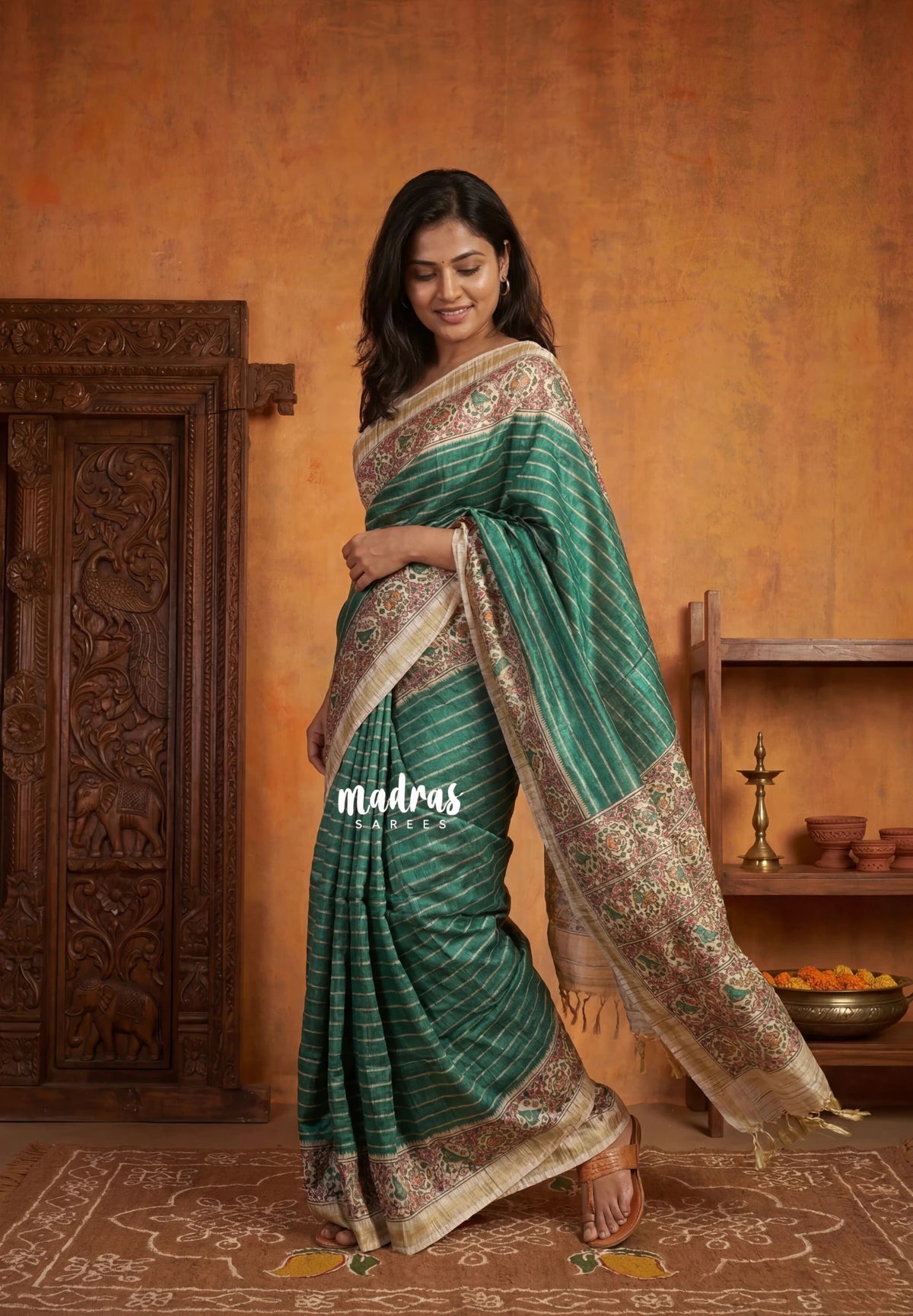 Peacock Jade - Yamini Paper Silk Lines in Body with Printed Patola Border - Perfect Office Wear | Casual Wear