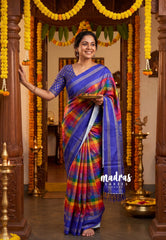 Royal Blue Rainbow Checks - Yamini Paper Silk Checks with Rettapet Border Contrast Pallu and Blouse - Perfect Office Wear | Casual Wear