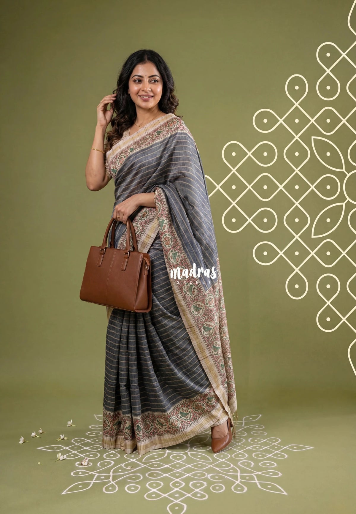 Lead Grey - Yamini Paper Silk Lines in Body with Printed Patola Border - Perfect Office Wear | Casual Wear