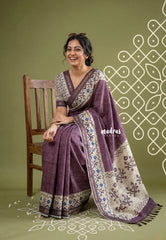 Muted Mauve Purple - Yamini Paper Silk Checks in Body with Printed Patola Border - Perfect Office Wear | Casual Wear