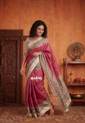 Cherry Red - Yamini Paper Silk Lines in Body with Printed Patola Border - Perfect Office Wear | Casual Wear
