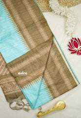 Yamini Paper silk with rettapet border prints - Sky blue