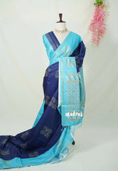 Midnight Blue - Yamini Paper Silk Stripes in Body with Contrast Pallu and Blouse - Perfect Office Wear | Casual Wear