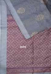 Yamini Paper silk kantha stitch stripes prints - Grey with winered