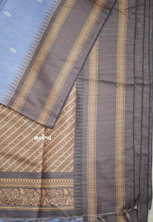 Yamini Paper silk with rettapet border prints - Stone blue