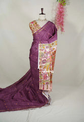 Mulberry Purple - Yamini Paper Silk Saree with Kalamkari Printed Pallu and Blouse - Workwear Classic | Casual Wear