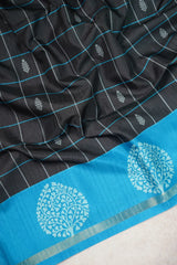 Ebony Black - Yamini Paper Silk Checks in Body with Contrast Pallu and Blouse - Perfect Office Wear | Casual Wear