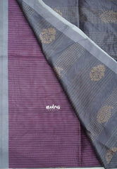 Yamini Paper silk kantha stitch stripes prints - Grey with winered