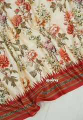 Ivory Beige - Yamini Paper Silk Stripes in Body with Floral Prints - Office Wear | Casual Wear