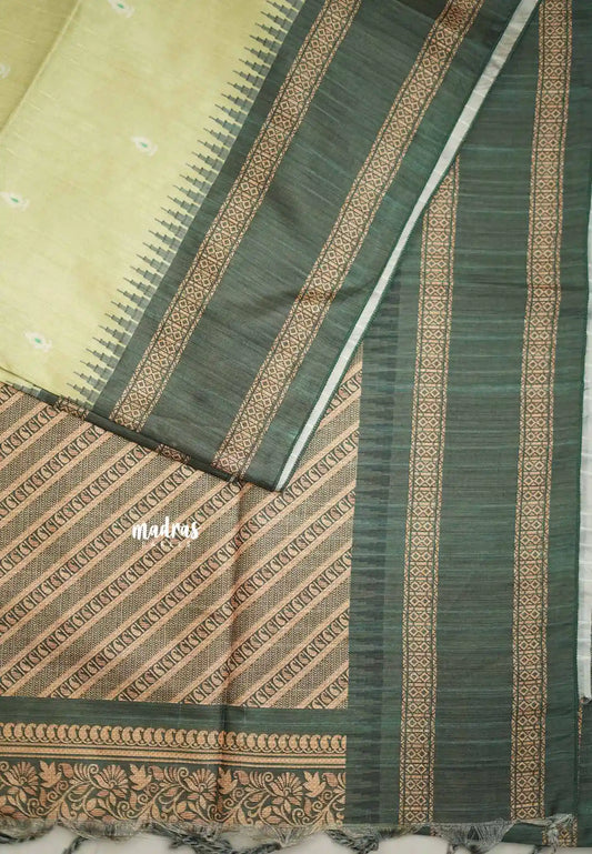 Yamini Paper silk with rettapet border prints - Mild Pista green