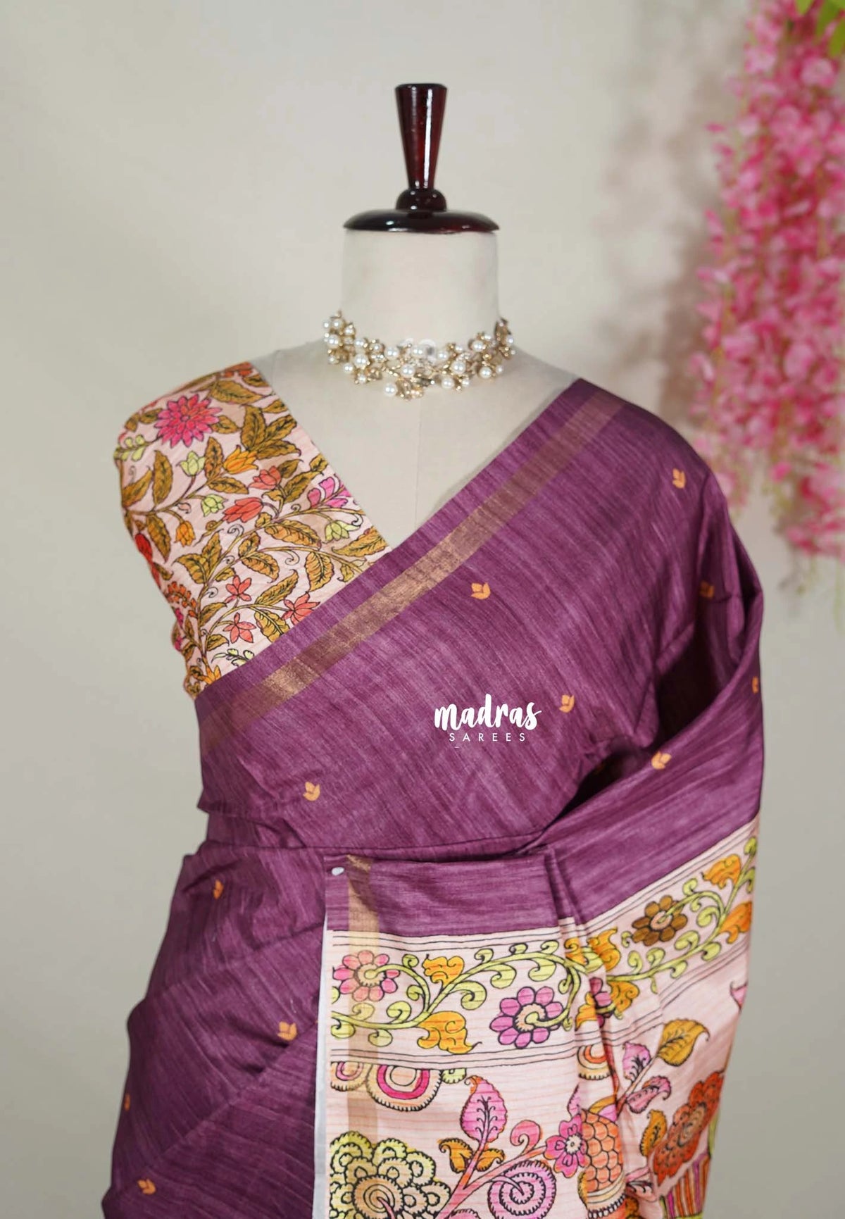 Mulberry Purple - Yamini Paper Silk Saree with Kalamkari Printed Pallu and Blouse - Workwear Classic | Casual Wear
