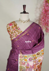 Mulberry Purple - Yamini Paper Silk Saree with Kalamkari Printed Pallu and Blouse - Workwear Classic | Casual Wear