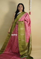 Pink with Green Border - Yamini Paper silk with rettapet border