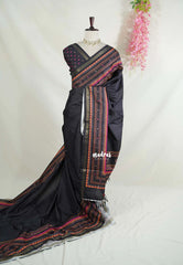 Midnight Black - Yamini Paper Silk Saree with Multiline Printed Border - Workwear Classic | Casual Wear