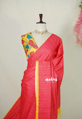 Peach Red - Yamini Paper Silk Grooves with Stripes in Body - Perfect Office Wear | Casual Wear