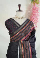 Midnight Black - Yamini Paper Silk Saree with Multiline Printed Border - Workwear Classic | Casual Wear
