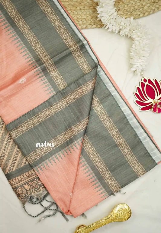 Yamini Paper silk with rettapet border prints - Peach pink