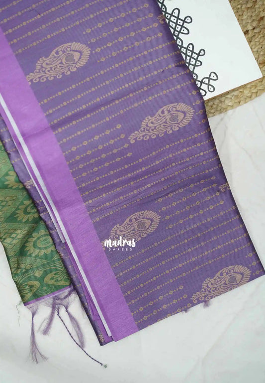 Yamini Paper silk kantha stitch stripes prints - Purple with green