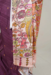 Mulberry Purple - Yamini Paper Silk Saree with Kalamkari Printed Pallu and Blouse - Workwear Classic | Casual Wear