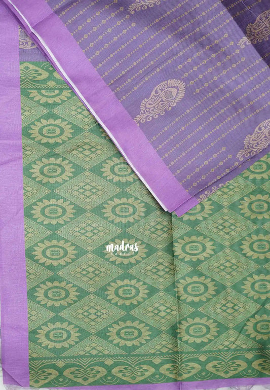 Yamini Paper silk kantha stitch stripes prints - Purple with green